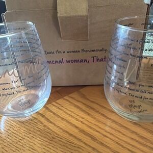 Maya Angelou Phenomenal Woman Stemless Wine Glass Set of 2 Gold Script Poem USA‎